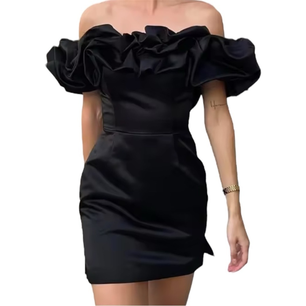Black Ruffle Meringue Formal Mini Dress